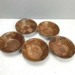 Vintage Formosa Wood Salad Bowls Lot of 5 Intedge Patchwork Boho Individual Size